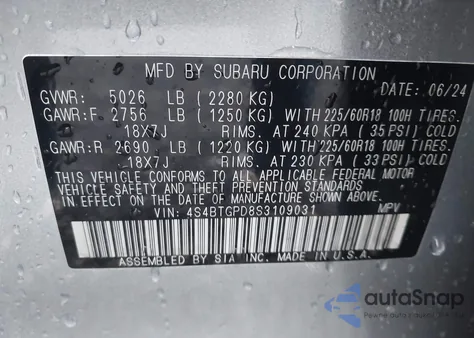 2025 Subaru Outback Touring Xt z USA, uszkodzony, nr VIN 4S4BTGPD8S3109031